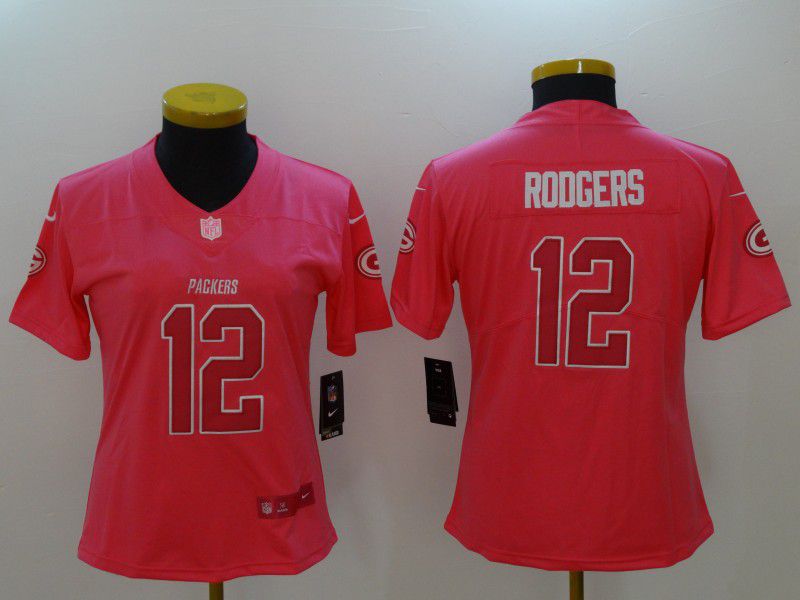 Women Green Bay Packers #12 Rodgers Pink Nike Vapor Untouchable Limited NFL Jerseys->->Women Jersey